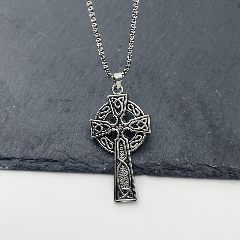 Vintage Celtic Cross Titanium Steel Pendant Necklace for Men - Gothic Punk Style