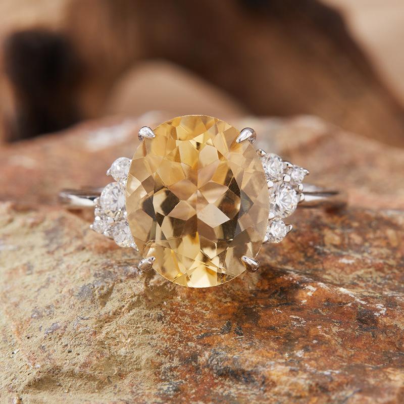 Natural Topaz Citrine Amethyst Ring S925 Sterling Silver Color Treasure Index Finger Ring Jewelry