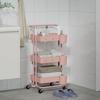 Serving Trolley, 3-Tier, 4 Hooks, 3 Removable Hanging Boxes, 42 x 38 x 86.5 cm, Pink