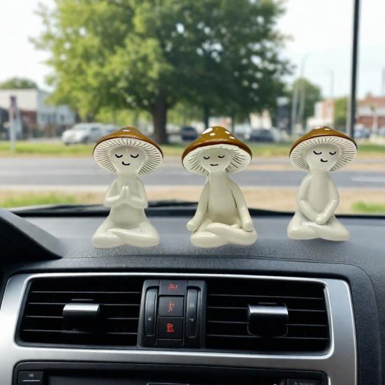 3Pcs/Set Meditation Mushroom Statue Sitting Mushroom Man Figurine Resin Sculpture Home Office Desktop Decoration Ornament