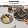 Solid Metal Mini Tray Retro Embossed Carved Polished Decorative Platter Scalloped Raised Anti-drop Serving Dish