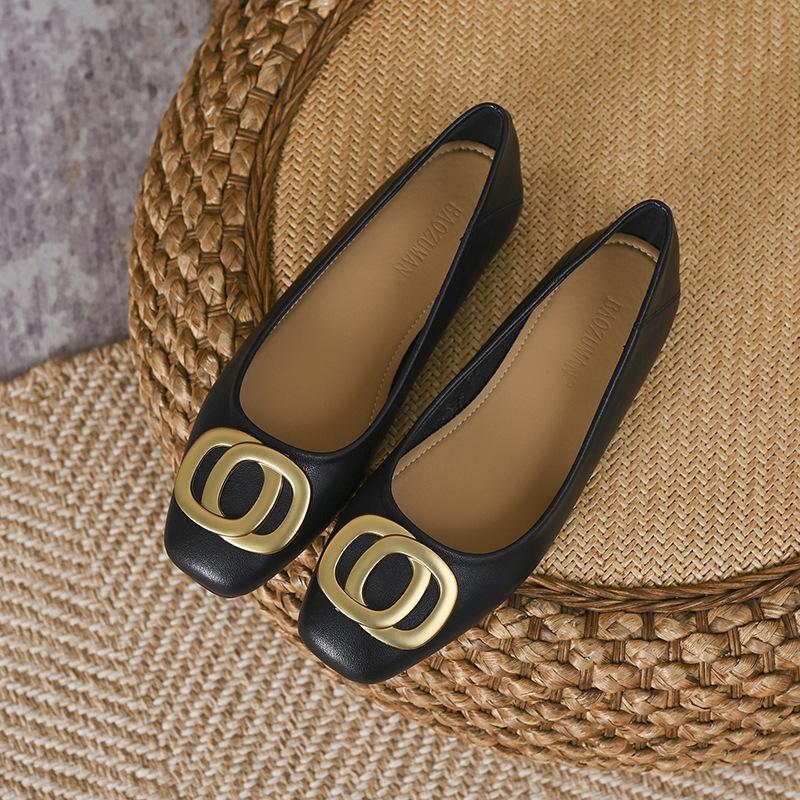 Women's Square Toe Soft Leather Flats - Spring 2025 Professional Work Shoes with Flat Heels, Genuine Leather