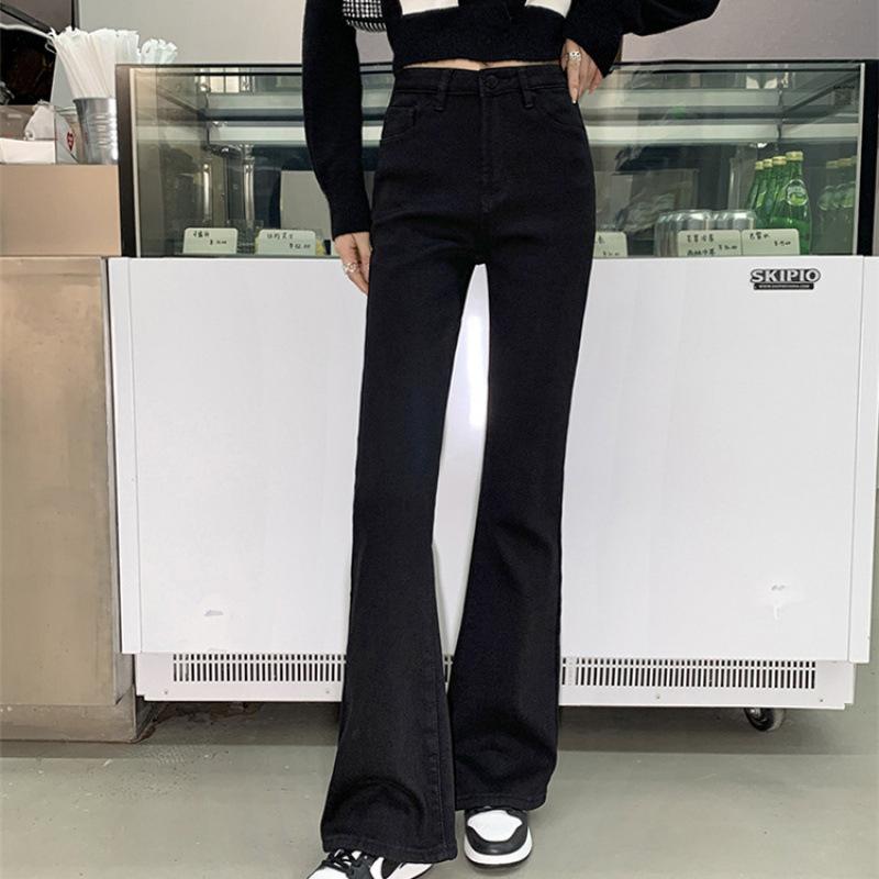 

Зимние теплые женские джинсы, модные узкие утолщенные расклешенные брюки с высокой талией, эластичные обтягивающие бархатные женские джинсы большой длины XS