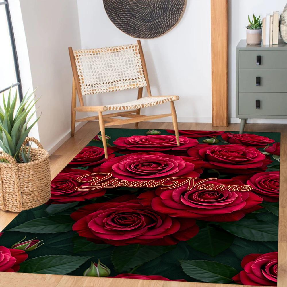 Rose Personalized Text Floor Rug Office Rug Suitable for Dining Room Hallway Kitchen Decorate Room Anti-slip Rug Decorate Offices Gift for Festivals