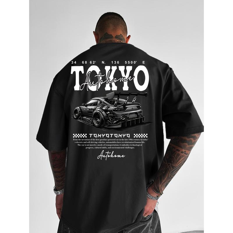 T-shirt Grafica Nera, 1 pz, Tokyo Racing Fantasia Racing Minimalista Manica Corta da Uomo