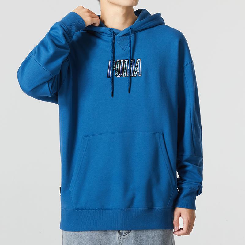 Puma Sports Casual Logo Hoodie Men Tops Lake-Blue 537706-17