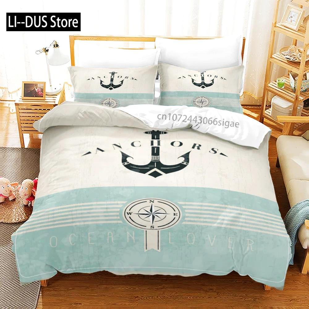 Marine Anchor Pattern Duvet Cover Set Fashion Bedding Set Ultra Soft Quilt Cover And Pillowcases For Kids Teens Boys Bedroom