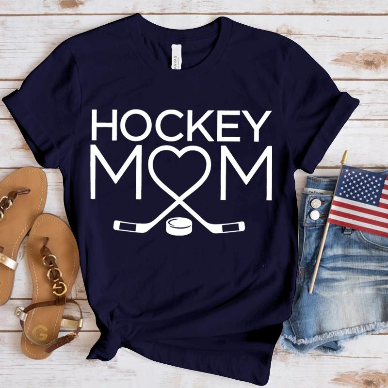 Women Fashion Hockey Mom Print T-Shirts Fashion Casual Short Sleeve Daily Outdoor Shirt Tops Mother's Day Gift