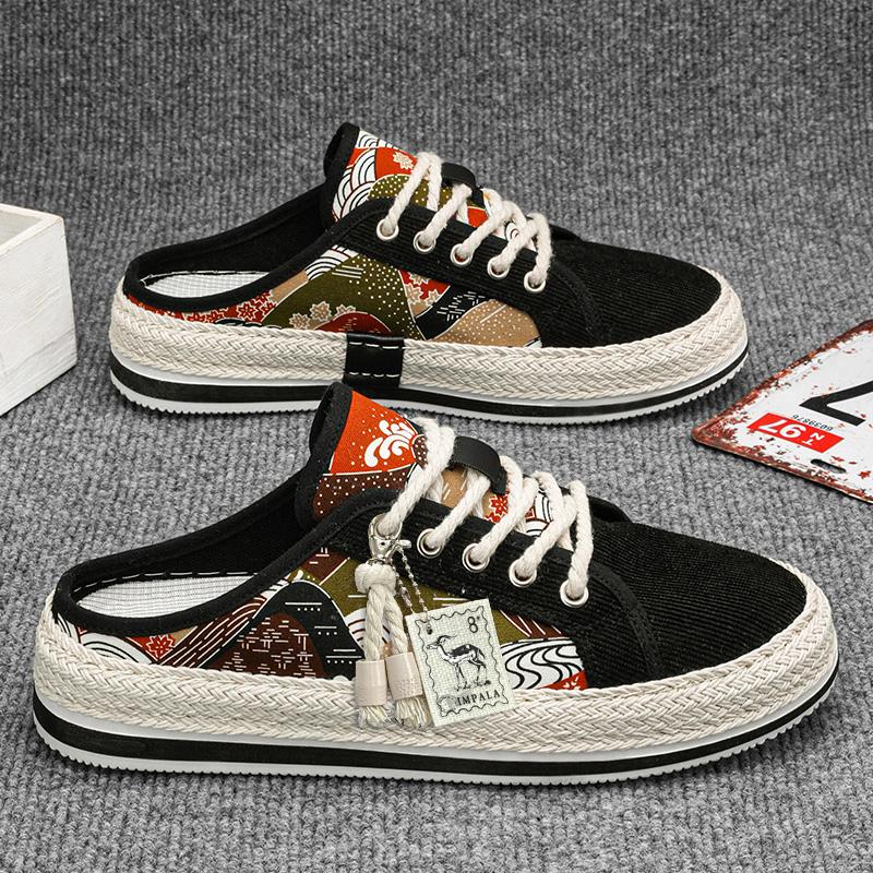 Half Shoes For Men Mules Backless Loafers Slipper Open-Back Board Shoes Summer Flat Shoe Slides Sandals Semi-Drag Casual Shoes