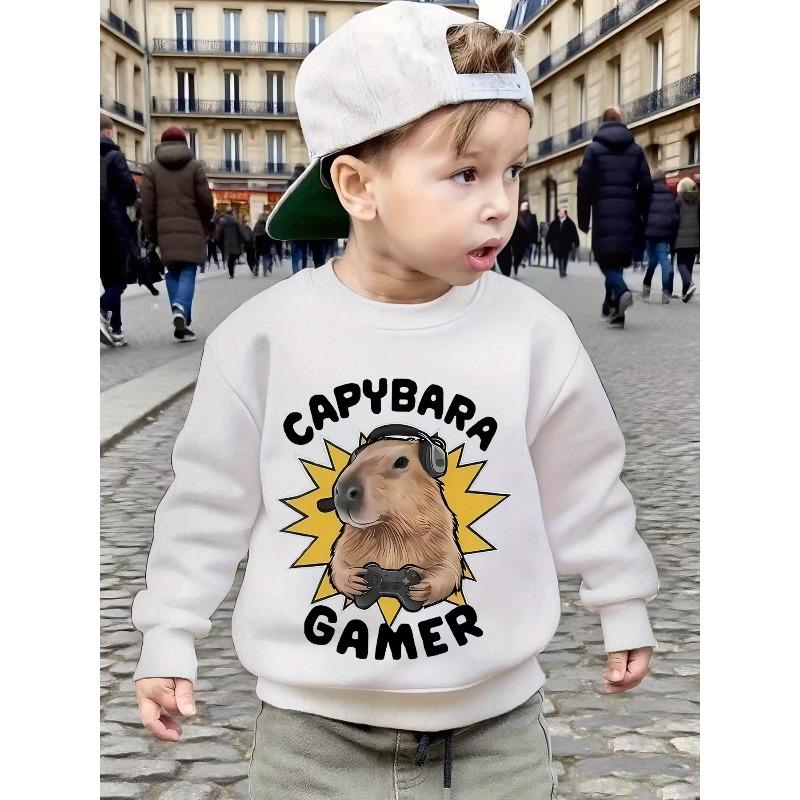 Autumn/Winter New Cartoon Anime Capybara Sweatshirt for Boys Ages 3-8, Crewneck Long Sleeve Patchwork Top