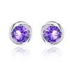S925 Sterling Silver Amethyst Round Four-Claw Crystal Stud Earrings