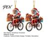 Santa Claus Gift Bag Tags 2Pcs Christmas Riding Bicycle Acrylic Hanging Ornament, Car Lightweight Ornaments Interior Rearview Mirror Charm,