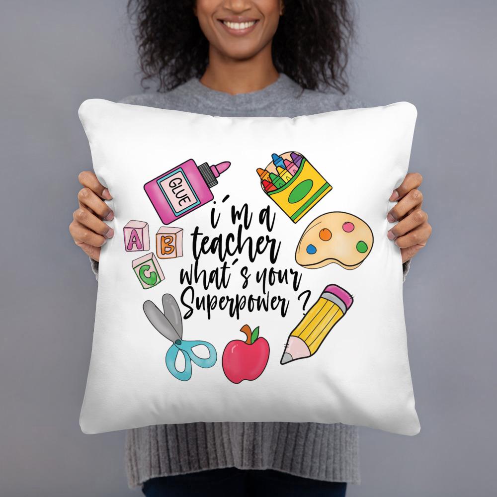 I’m A Teacher What’s Your Superpowerr Teacher's Day Pillow Case Cushion Cover Bedroom Party White Square Pillow Case Decoration