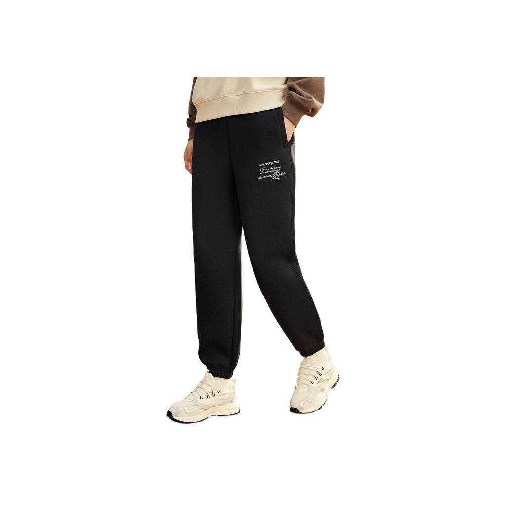 Anta Lifestyle Series Letter Mid-Waist Tapered Nine-Point Knitted Sports Pants Women bottoms Basic-Black 162418310-3