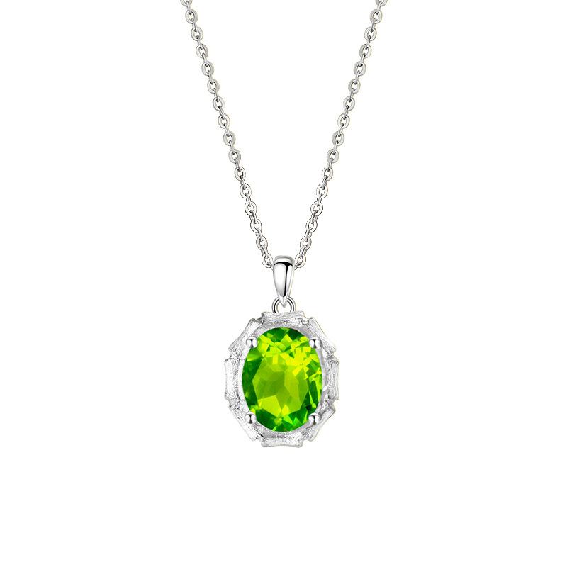 S925 sterling silver stud earrings necklace ring set with natural crystal stone brushed craftsmanship light luxury section high-rise jewelry set