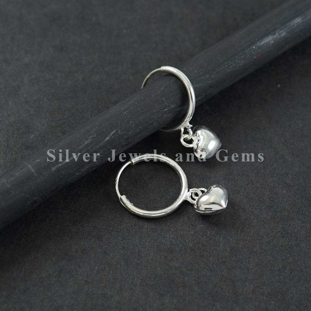 Sterling Silver Heart Hoop Earrings: Handmade Heart Hoops (14 MM)