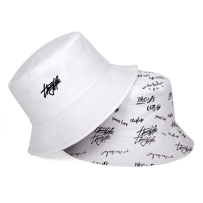 Unisex Double-Sided Reversible Letter Embroidery Printing Personality Bucket Hat Fishermen Caps Outdoor Casual Cap Sunscreen Hat