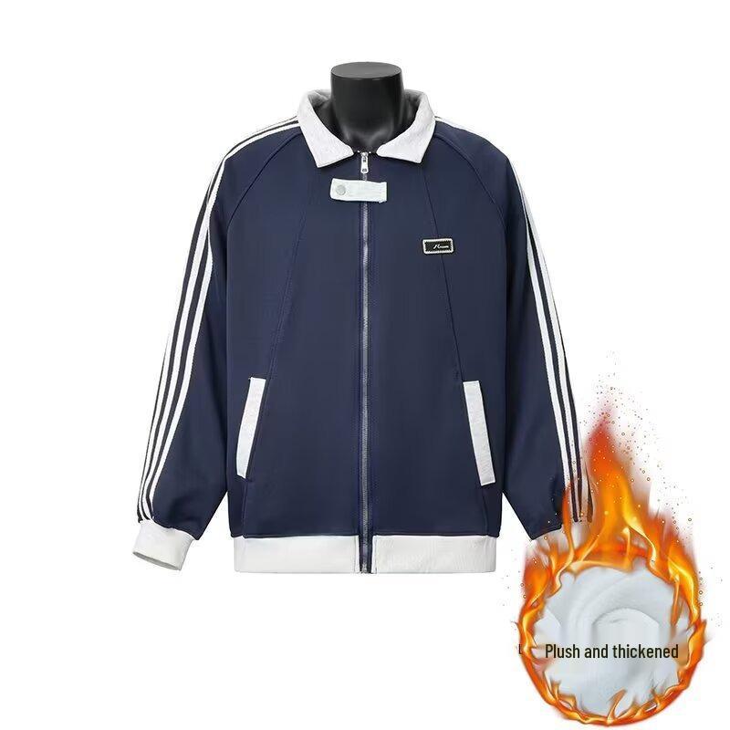 Men's Retro Striped Patchwork Baseball Jacket - Autumn/Winter Plus Velvet Cardigan