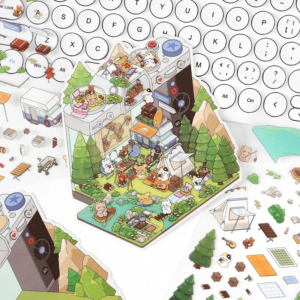 Cartoon Travel Diary Landscape Sticker 2.5D Cabin Scene DIY Toy Game Sticker Festival Birthday Gift for Kid Child Girl