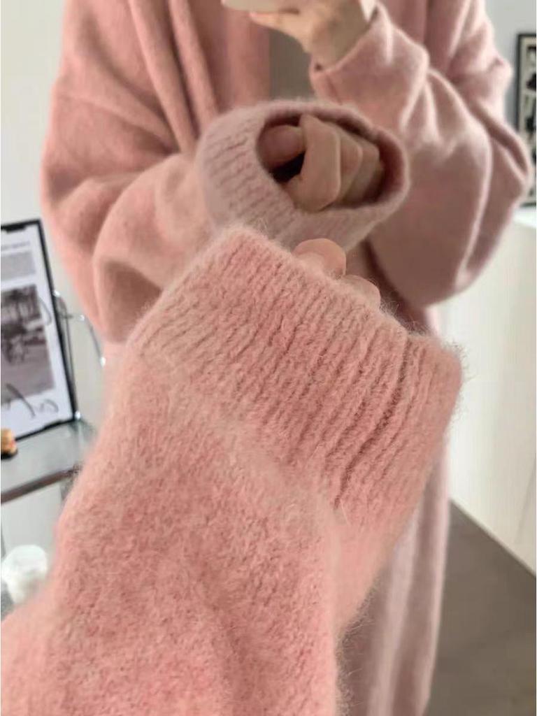 YUNSHU Korean Style Loose Knit Cardigan - Women's Medium To Long Lazy Fit Sweater for Spring and Autumn