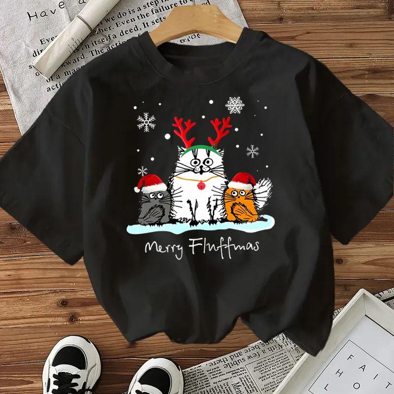 New Christmas ShortSleeve TShirts Santa Claus and Reindeer Prints Short Sleeve Roundneck Soft Women Daily Wear Clothing