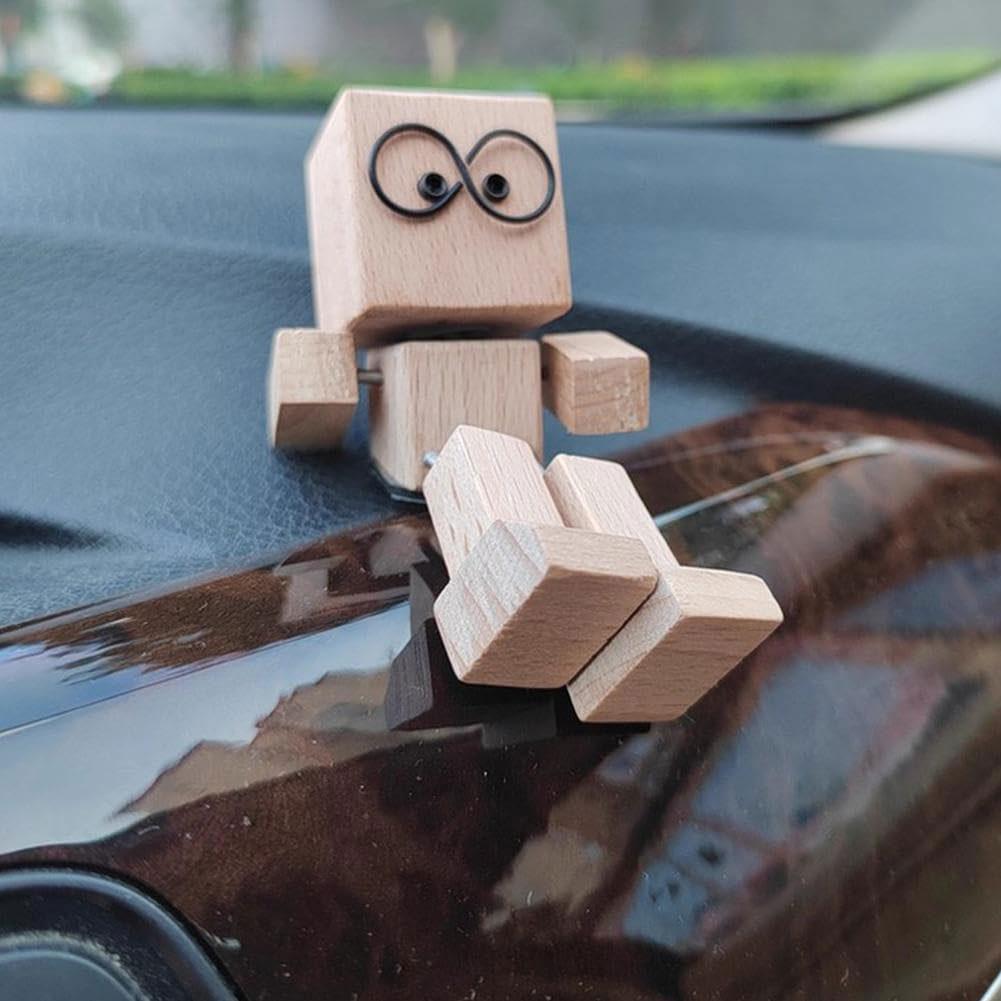 Wackelnde Füße Holzpuppe Wackelnde Holzmann-Figur mit Clip Niedlicher Holzmann für Auto Büro Schreibtisch Dekorative Ornamente