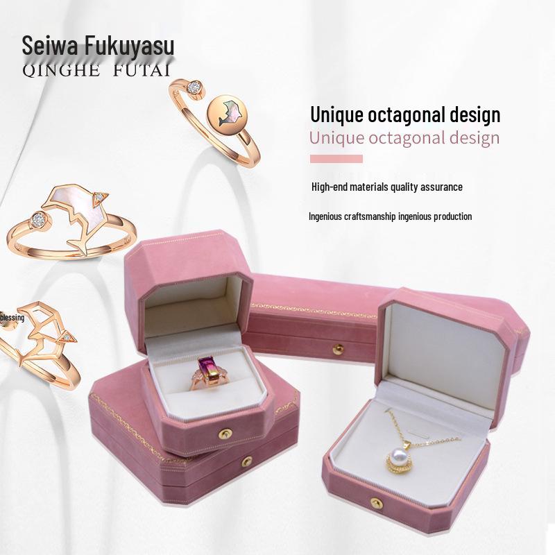 Octagonal Velvet Wedding Jewelry Box for Rings, Necklaces, and Earrings