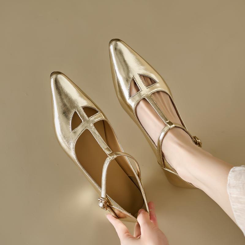 Fashion 2025 New Spring Women Pumps Shoes for Women Pointed Toe Wedges Mary Janes Women Shoes Golden Ladies Shoes Sliver