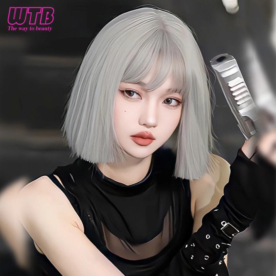 Short Bob Wig Synthetic Black Straight Bob Wigs 14 Inch Bowl Cut Wig Heat Resistant Fiber Synthetic Shoulder Length Bob Wigs For Women Daily