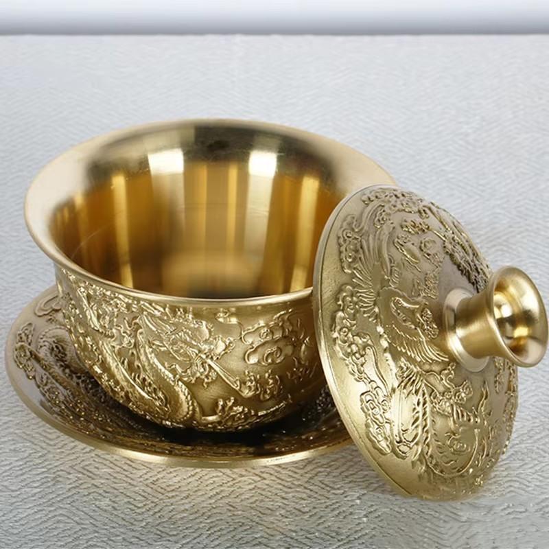 Zestaw filiżanek do kawy z czystej miedzi ze spodkami 100 ml Luksusowy kubek na mleko Filiżanka do herbaty Naczynia do napojów kawiarnianych Grawerowane dla par Ręcznie robione Smoki Feniksy Prezenty