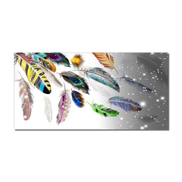 

Абстрактная красочная картина на холсте с перьями, современная скандинавская настенная художественная картина, постеры и принты для гостиной, украшения дома 20x40cm