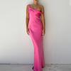 European and American Style Sexy Backless Swing Collar Diagonal Off-the-shoulder Dress High-end Sense Satin Niche Design Sense Dress Long Dress Women