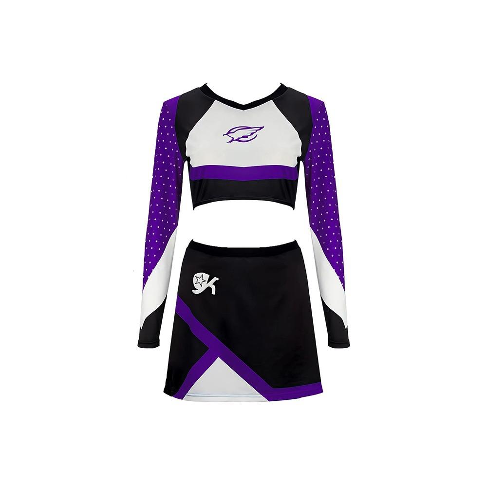 2pcs 2026 Women Sparkle Cheerleading Uniform Long Sleeve Crop Tops Mini Skirt Halloween Party Cosplay Costume Cheerleader Skirts