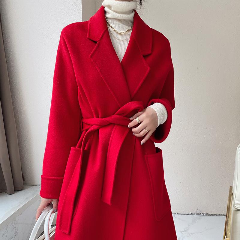 

Double-Sided Cashmere Wool Coat: Women s Korean-Style Loose Hepburn Jacket with Suit Collar in Green. Small