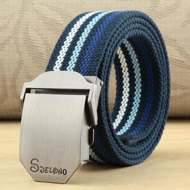 Men's Canvas Belt with Automatic Smooth Buckle - Casual Korean Style for Workwear, Students, and Outdoor Activities