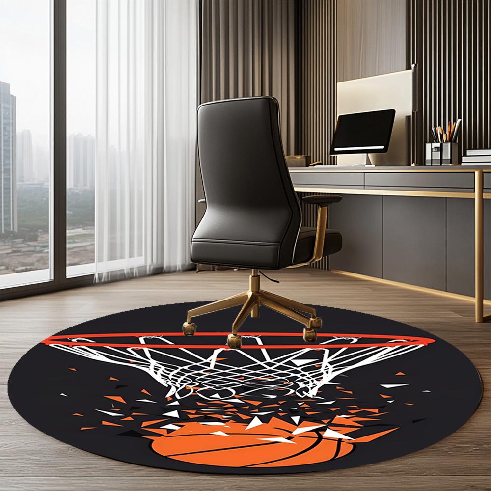 basketball Printed Round Rug Carpet Chair Rug Area Rug Entryway Doormats,for Office Chair Living Room Bedroom Kitchen Room.