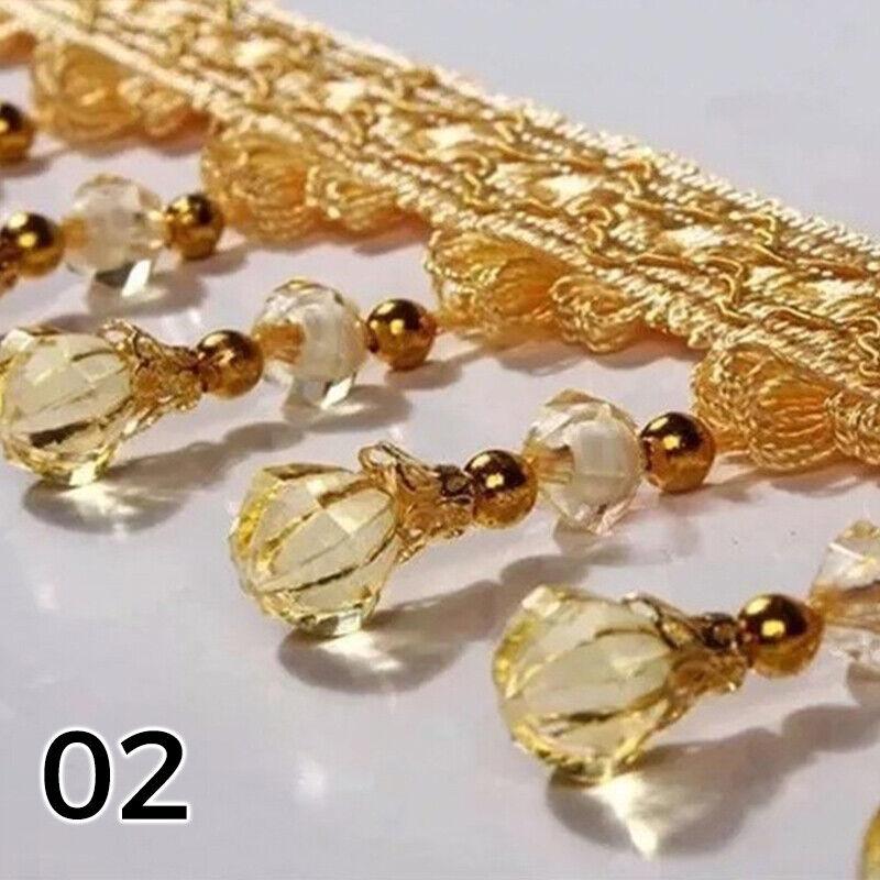12M Tassel Fringe Trim Pumpkin Crystal Beaded Ribbon Sewing Curtain Lace Materia Bead Drapery Sewing Textile Decoration