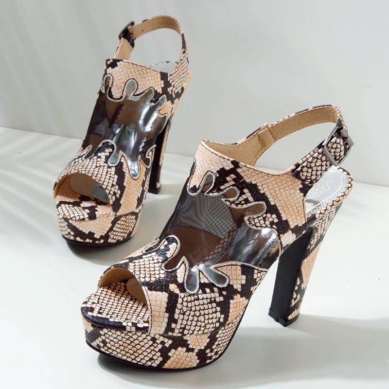 Fashion Elegant Sandals Women Summer 2024 Platform Sexy Snake Print Slingbacks Party Shoes Spring High Heels Boots Female Large Size 50