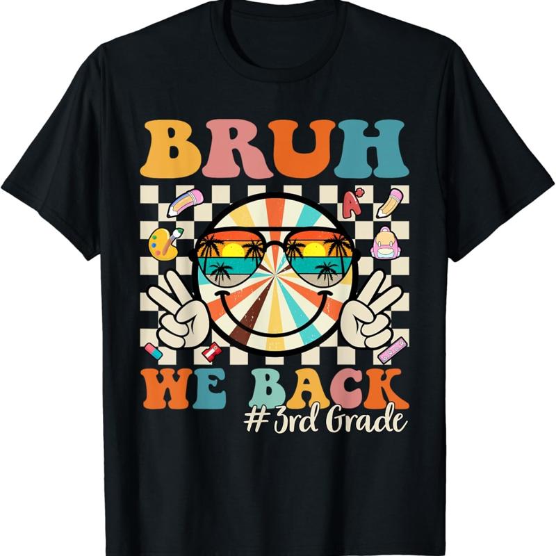 

Bruh We Back 3rd Grade Retro to School Boys Girls T Shirt - Men s Summer Cotton Graphic Tee S разноцветный