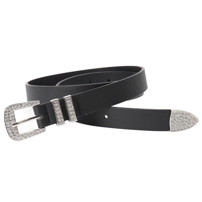 Rivet Rhinestone European American Pin Buckle Womens Leather Belt Dark Trendy Versatile For Jeans