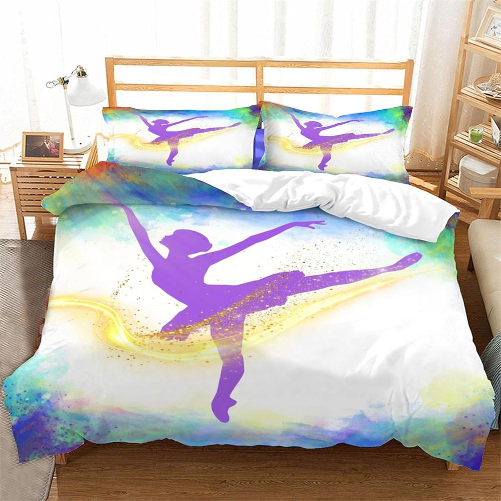 3D Ballet Girl Duvet Cove,Cartoon Bedding Set Double Size Quilt Cover Microfibre Comforter Cover With Zipper And Pillowcase 2Pcs
