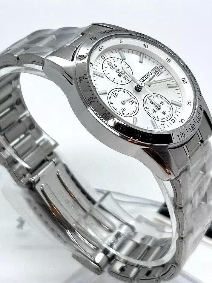Seiko SBTQ039 Chronograph Watch Quartz White Dial Round Shape 38.5 mm 198mm