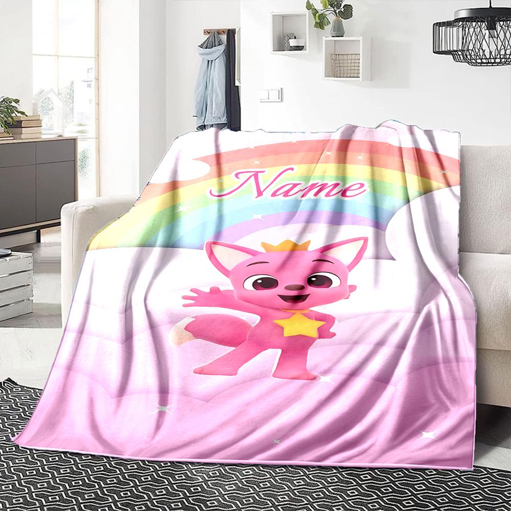 Custom Name Rainbow Fox Adventure blanket for Couch & Bed, Plush Cozy Fuzzy Blanket Super Soft & Warm Blankets for Fall and Winter. 0908190