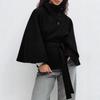 Women's Autumn/Winter Stand-up Collar Solid Color Cloak Coat with Buttoned Waist Belt