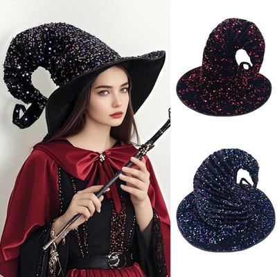 Halloween Party Witch Hats, Witch Hats With Abundant Sequins, Red And Purple Female Party Outfit Accessories