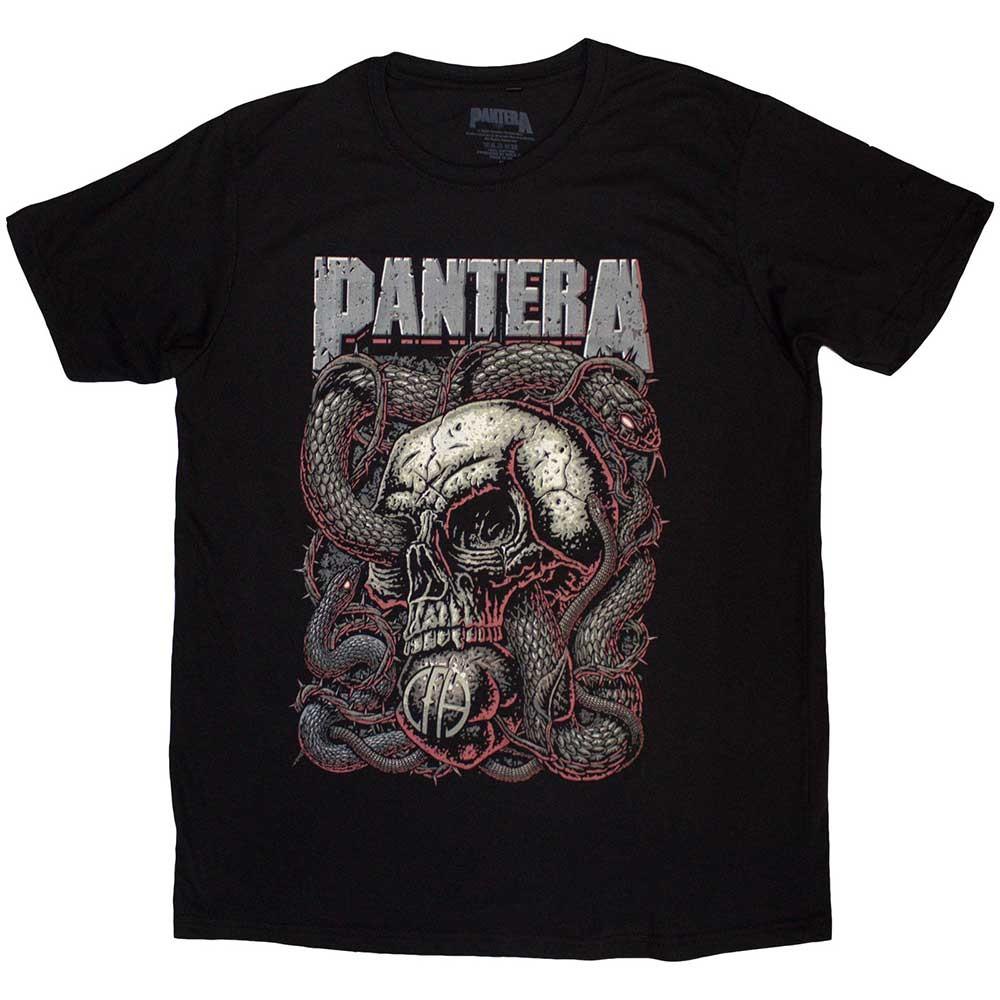 T-shirt Pantera Teschio Serpente Logo Band Logorato Uomo Ufficiale Nuova Nera Taglia