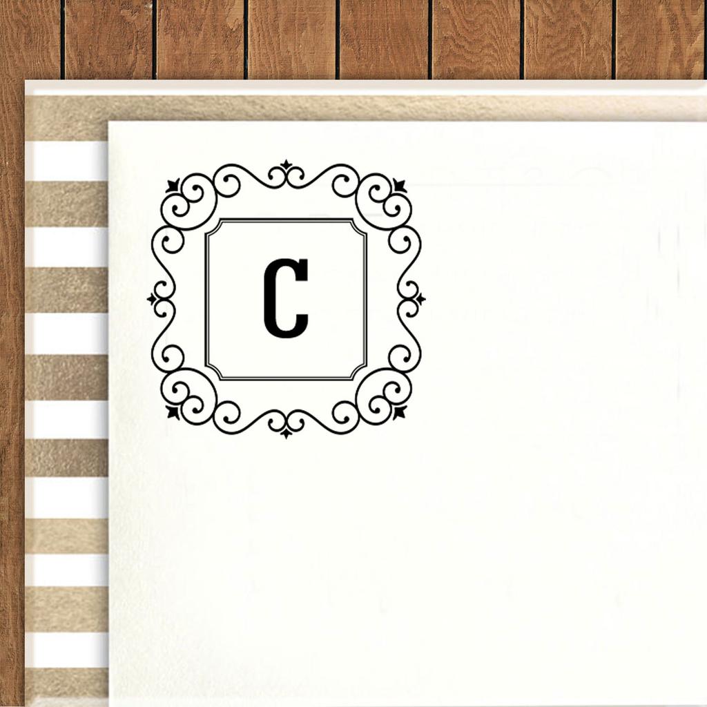 Printtoo Alphabet C Monogram Initial Square Swirl Border Self Inking Rubber Stamp Office