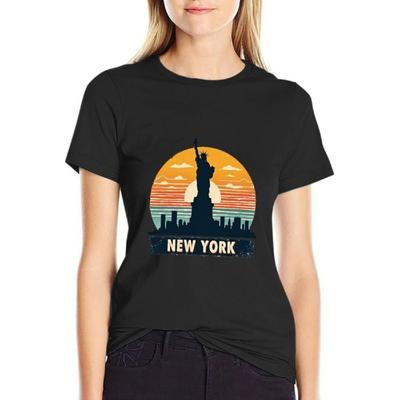 Funny Women Cotton T-Shirt Summer Vintage New York City Skyline Statue of Liberty Casual Tee