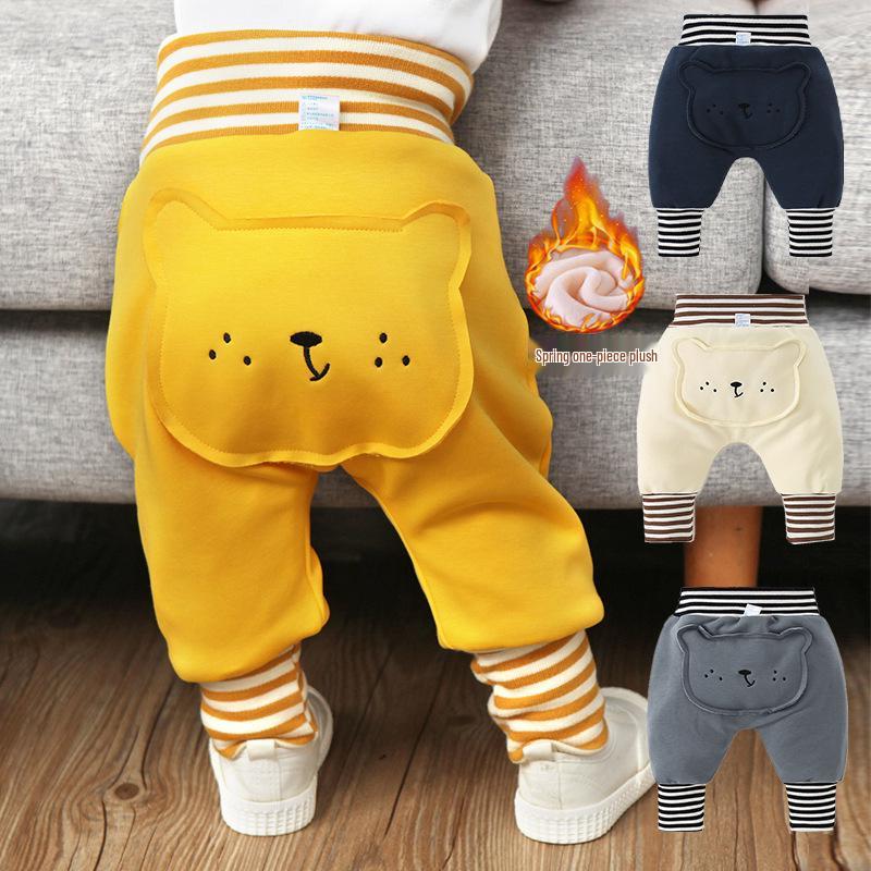 Baby Plush High-Waist Warm Pants for Boys and Girls - Autumn and Winter Belly Protection