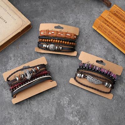 Retro European & American Feather Cowhide Bracelet Set: Men's DIY Four-Piece Woven Jewelry